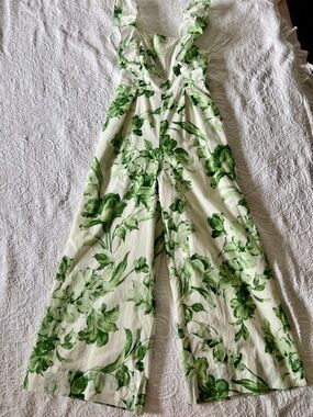Taylor Cream Jumpsuit with Green Floral Print